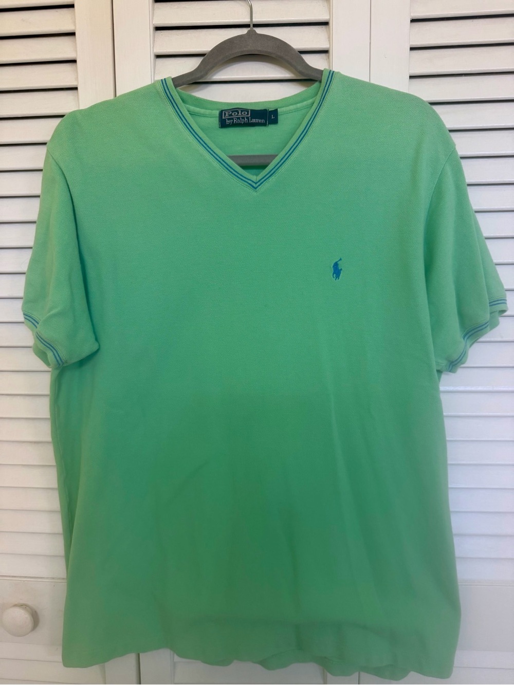 Ralph Lauren Men's Green V-Neck Polo with Blue Pony